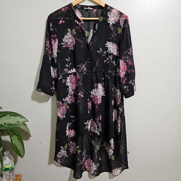 EUC MAURICES SHEER FLORAL BUTTON DOWN HIGH LOW DRESS LONGSLEEVES SZ M - Picture 8 of 16